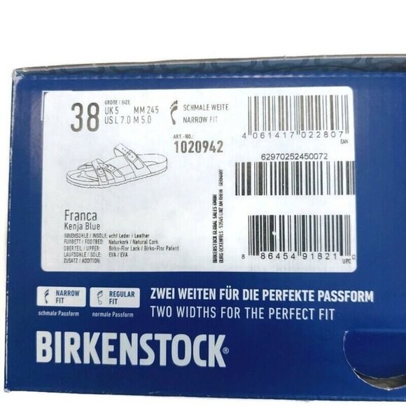 Birkenstock Womens Size 7 Franca Birko-Flor Sandals Kenja Blue Narrow Fit EU 38 - Picture 9 of 10